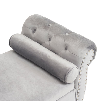 Velvet Multifunctional Storage Rectangular Ottoman Bench With Pillow - Gray