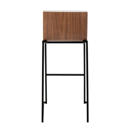 Mason Mara - Contemporary Fixed Height Barstool (Set of 2) - Black / Walnut / White