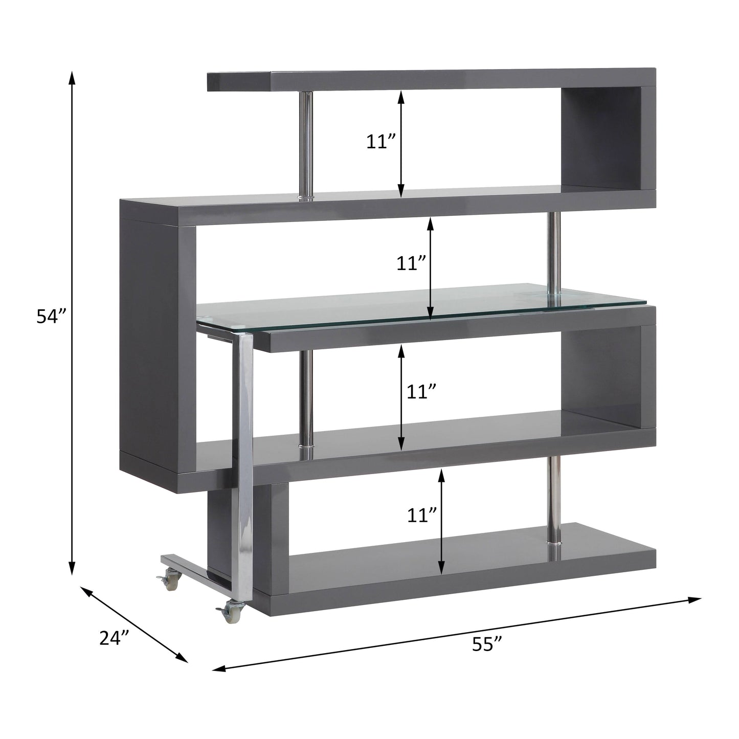 Buck II - Clear Glass, Chrome High Gloss Writing Desk With Shelf - Gray