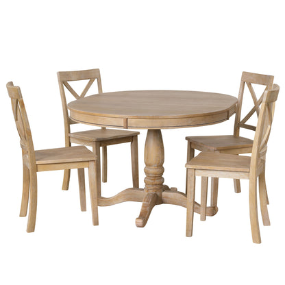 Modern Dining Table Set For 4, Round Table And 4 Kitchen Room Chairs, 5 Piece Kitchen Table Set For Dining Room, Dinette, Breakfast Nook - Natural Wood Wash
