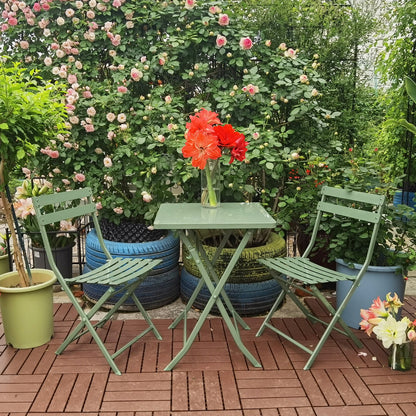 3 Piece Patio Bistro Set Of Foldable Squaretable And Chairs - Dark Green