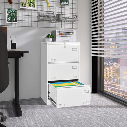 Filing Cabinet Lateral File Cabinet With Lock, 3 Drawer - White