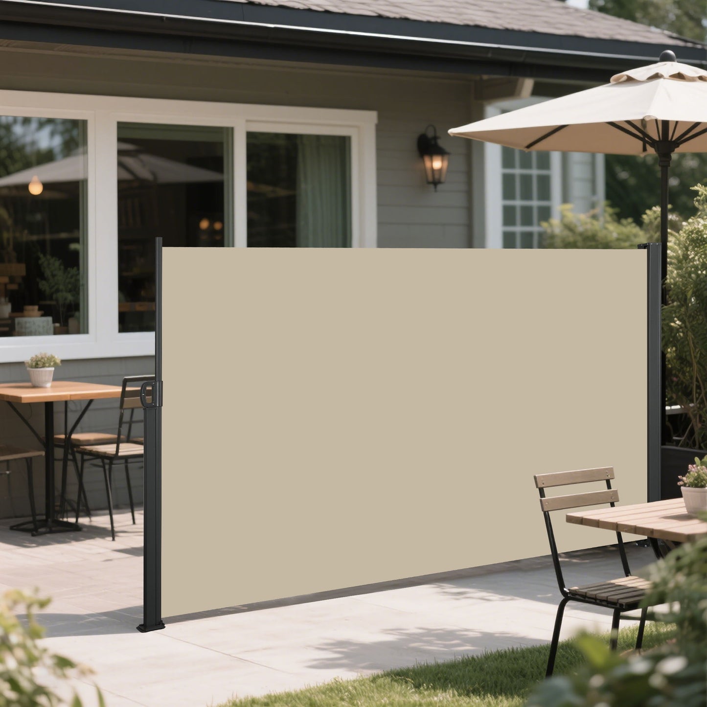 Retractable Side Awning Waterproof And UV Resistant Privacy Screen For Patio Balcony Garden Polyester With Frame - Beige