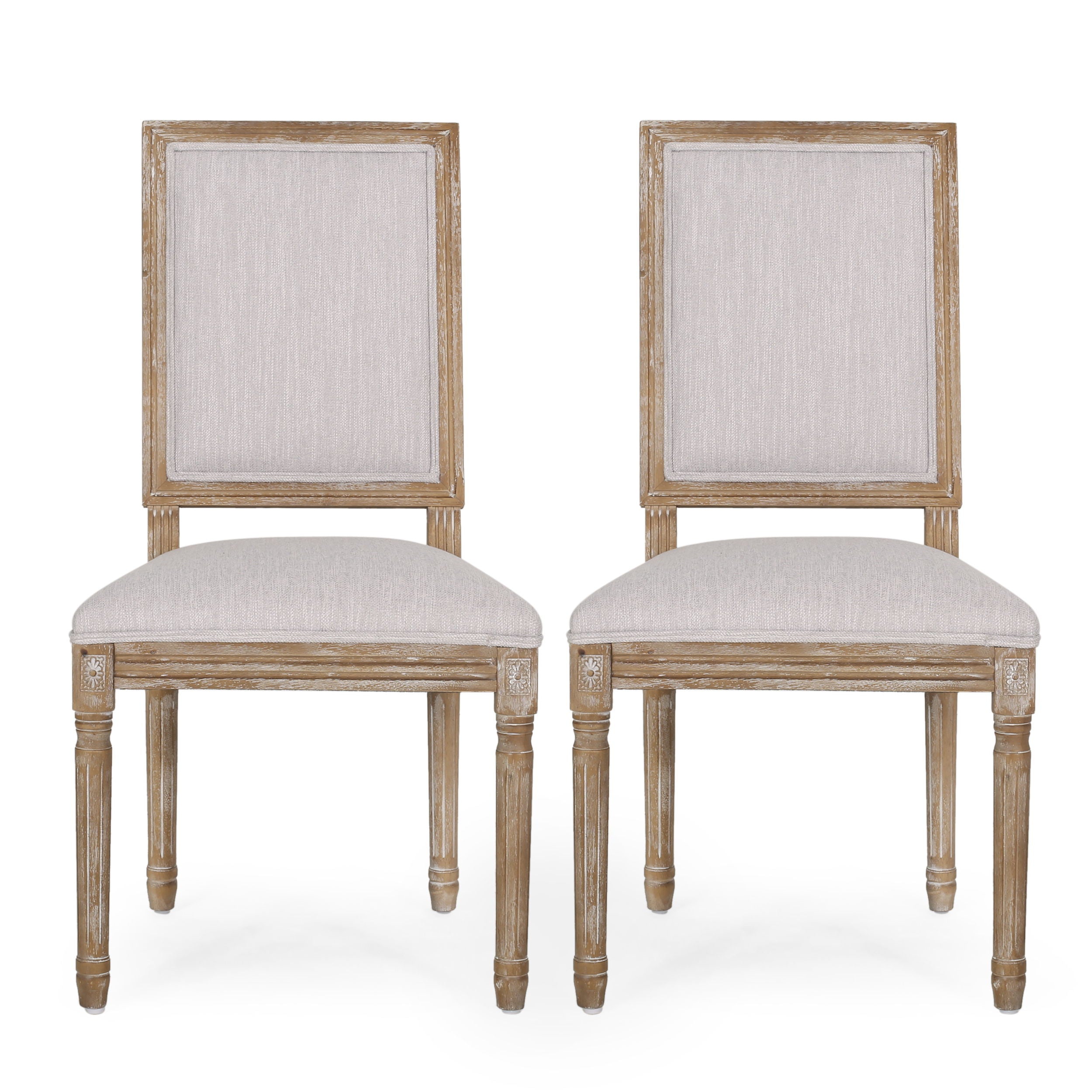 Vintage French Country Dining Chair Set With Cane Backrest, Upholstered Seats - Light Gray