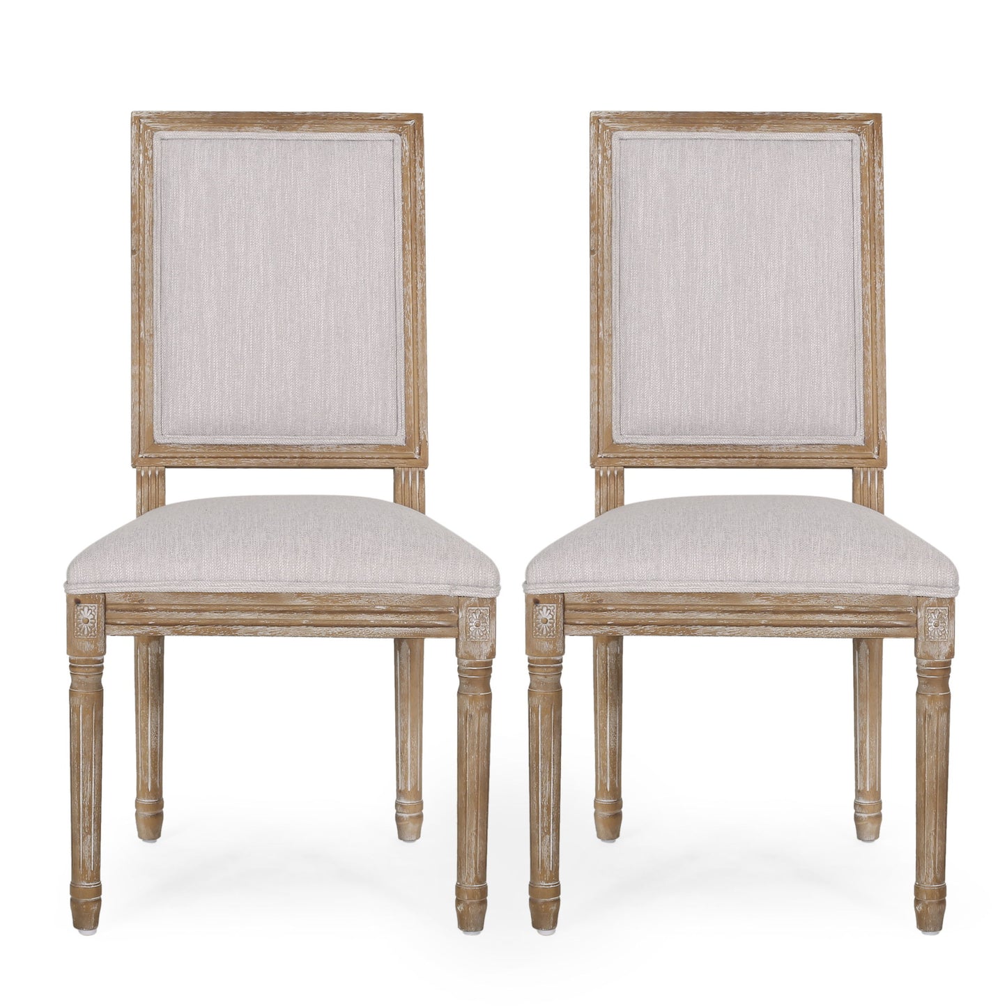 Vintage French Country Dining Chair Set With Cane Backrest, Upholstered Seats - Light Gray
