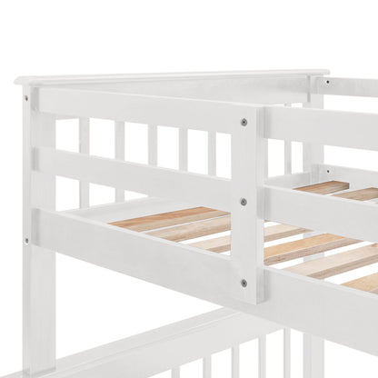 Twin Over Full Stairway Bunk Bed With Drawer, Storage And Guard Rail For Bedroom - White