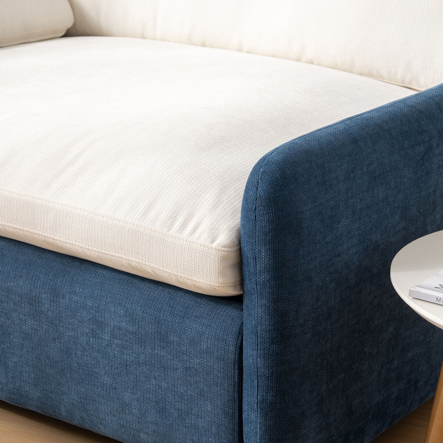 Oversized Single Sofa Chair Wide And Deep Seat, Modern Upholstered Comfy Blocking Couch Lounge With Pillows - Blue / Cream