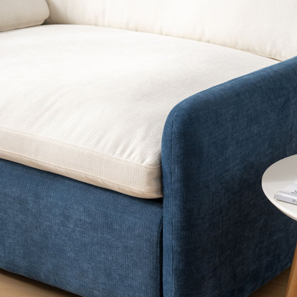 Oversized Single Sofa Chair Wide And Deep Seat, Modern Upholstered Comfy Blocking Couch Lounge With Pillows - Blue / Cream