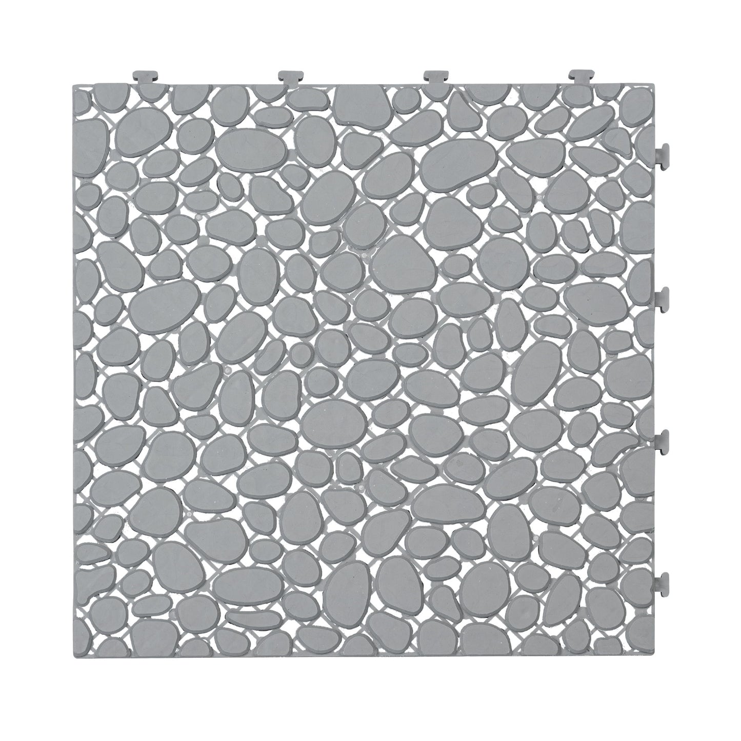 Interlocking Deck Tiles Plastic Waterproof Outdoor All Weather Anti-Slip Bathroom Shower Balcony Porch Strong Weight Capacity Upto 440 Lbs, Pebble Stone Pattern Pack Of 12 - Gray