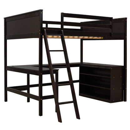 Full Size Loft Bed With Shelves With Desk - Espresso