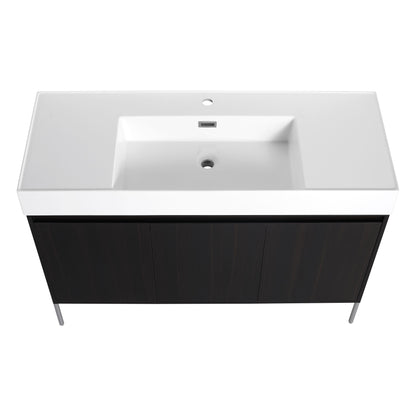 Freestanding Bathroom Vanity With Resin Sink And Storage Cabinet - Dark Oak