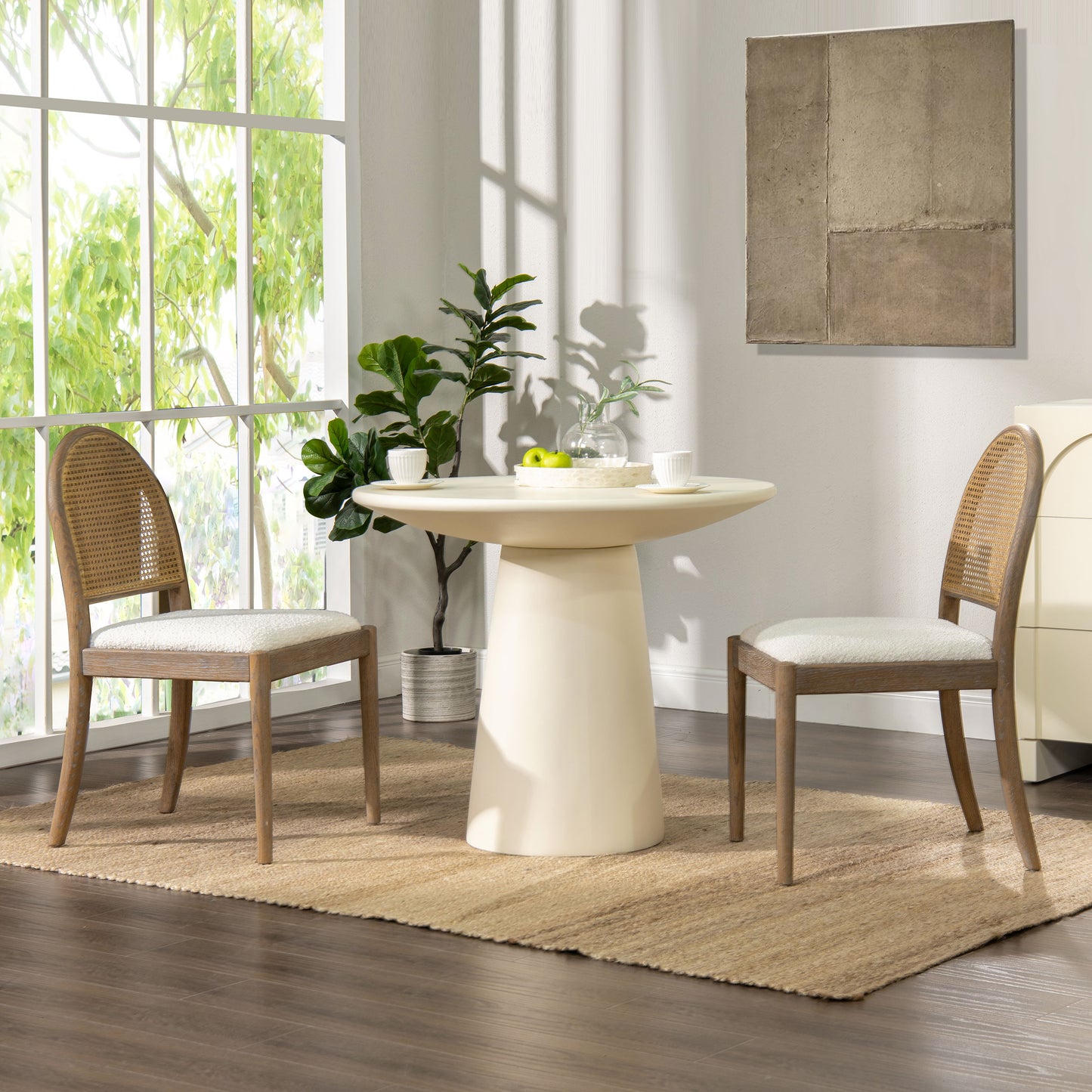 Panama - Curved Cane Side Dining Chair (Set of 2) - Ivory White