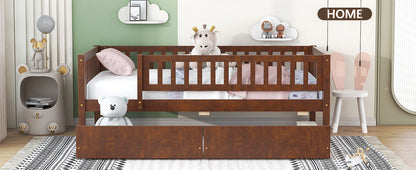 Twin Size Daybed Bed With Two Drawers - Walnut