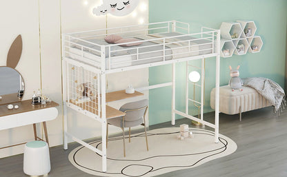 Twin Loft Bed With Desk And Grid - White