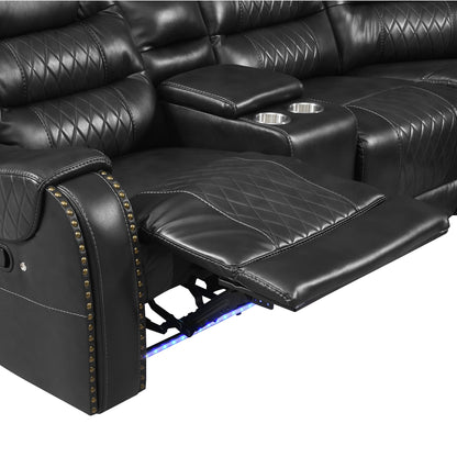 Manual Reclining Sectional Sofa Set L Shaped Symmetrical Motion Sofa Corner Couch Sets With Storage Boxes, 4 Cup Holders And LED Light Strip For Living Room - Black