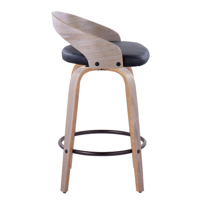 Grotto - Contemporary Fixed Height Counter Stool With Swivel With Round Footrest (Set of 2) - Light Gray / Black