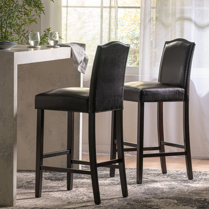 Bar Stools (Set of 2), Upholstered Barstools Armless, Rubber Wood Leg - Brown