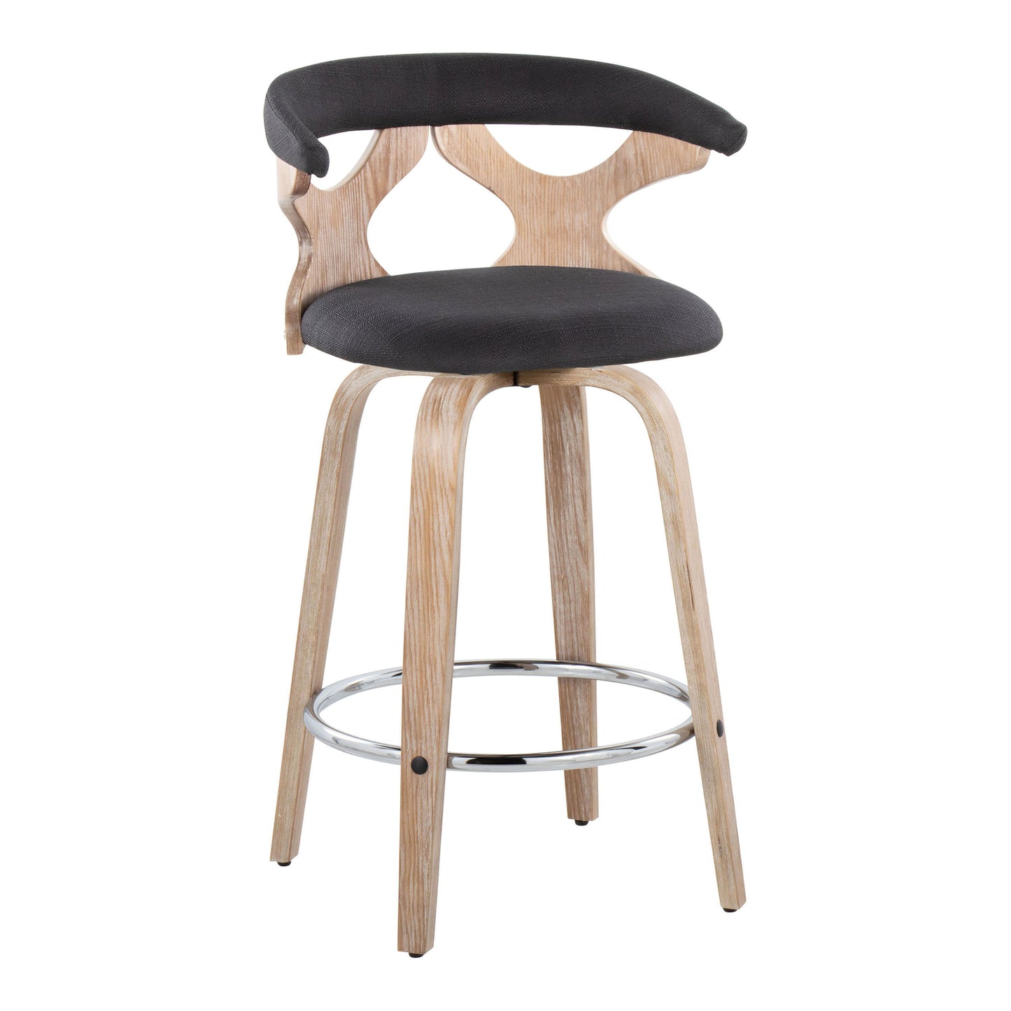 Gardenia - Contemporary Fixed Height Counter Stool With Swivel With Round Footrest (Set of 2) - White Washed / Charcoal