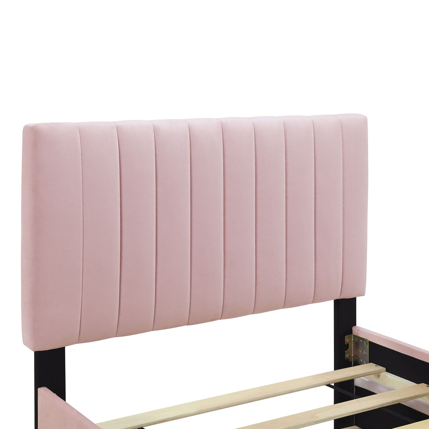 Twin Size Upholstered Platform Bed With Twin Size Trundle - Pink