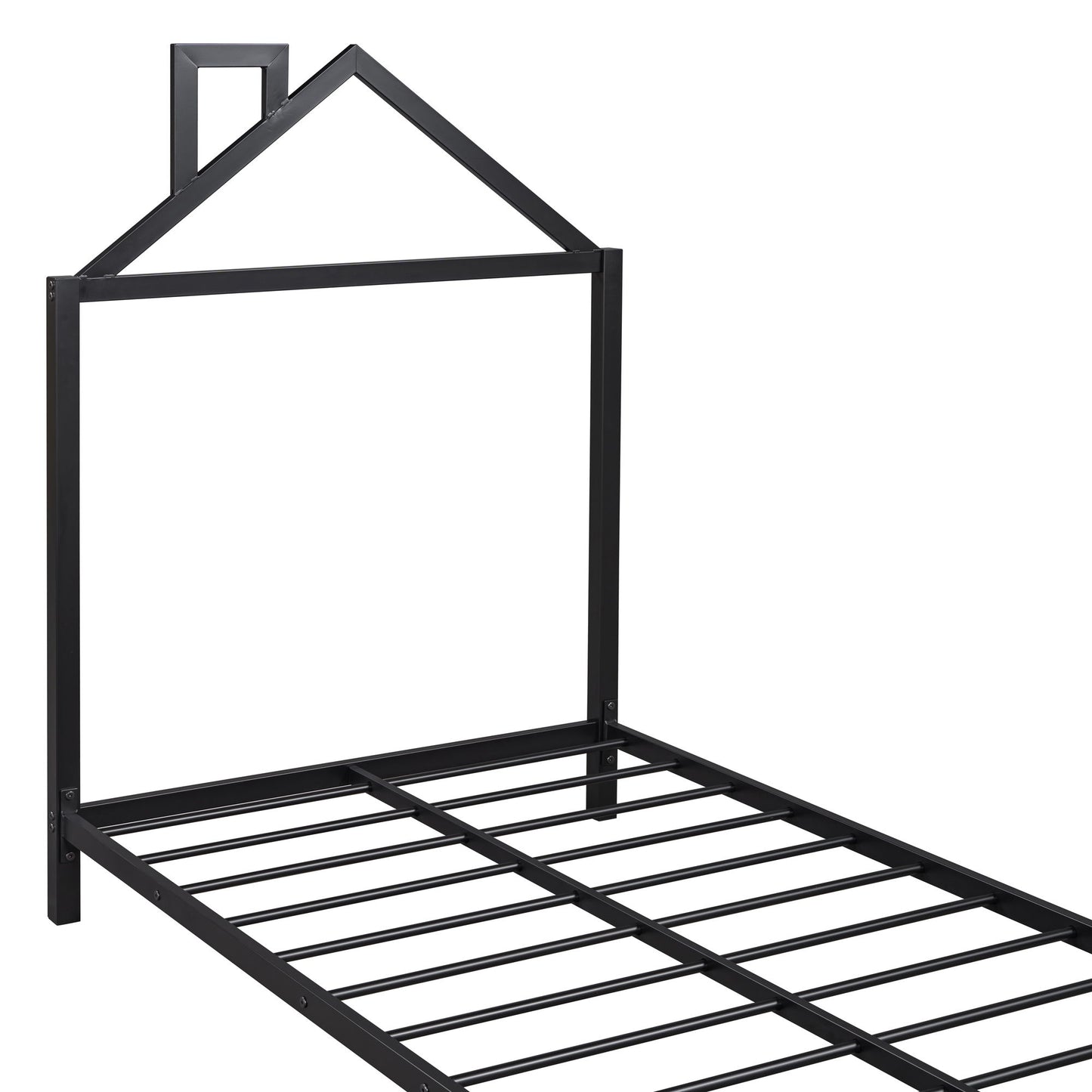 Twin Size Platform Bed With House-Shaped Headboard Design - Black