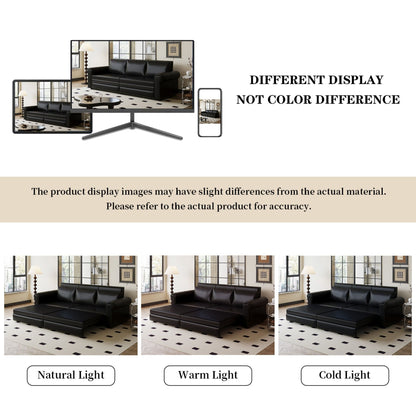 Pull Out Sofa Bed, 3 In 1 Faux Leather Convertible Sleeper Sofa With Nailhead Trim & Rolled Arm Multifunctional Sofa Bed For Living Room - Black