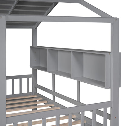 Twin Size House Bed With 2 Drawers, Kids Bed With Storage Shelf - Gray