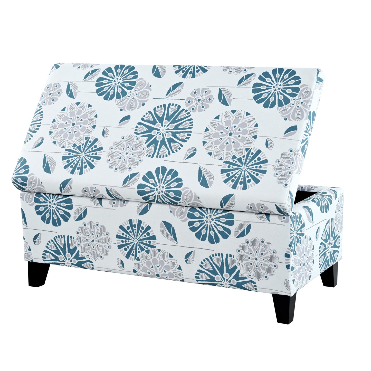 Luxury Storage Ottoman With Floral Patterned Fabric, Soft Close Hinges, Functional Footrest & Seat - Multicolor