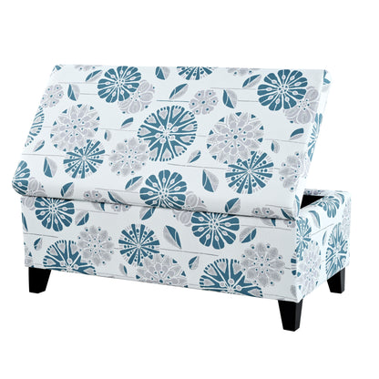 Luxury Storage Ottoman With Floral Patterned Fabric, Soft Close Hinges, Functional Footrest & Seat - Multicolor