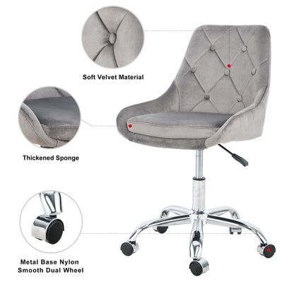 Modern Velvet Fabric Dining Chair With Chrome Legs, Soft And Comfortable, Lift Adjustment, Space Saving - Gray