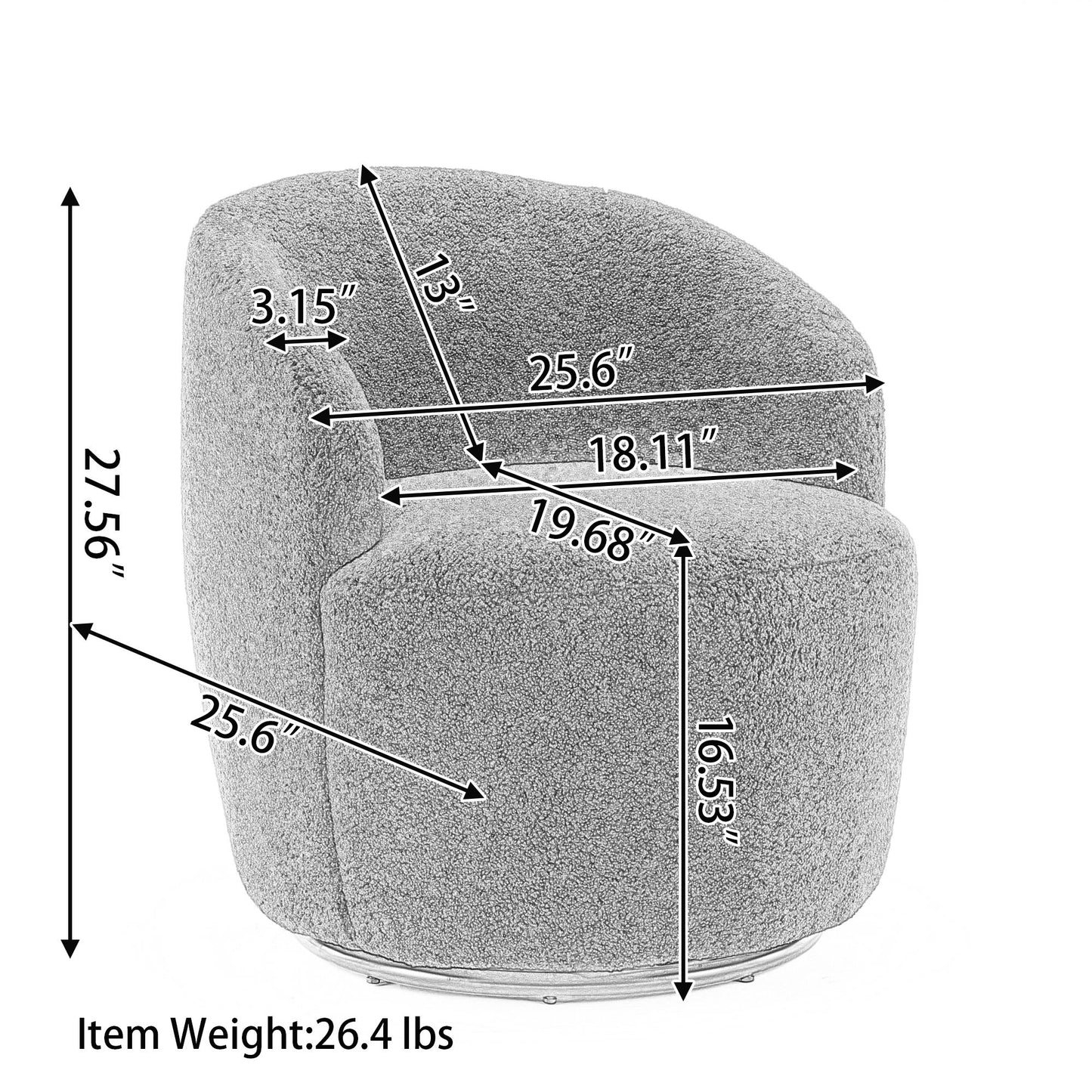 Velvet Fabric Swivel Accent Armchair Barrel Chair With Black Powder Coating Metal Ring - Gray