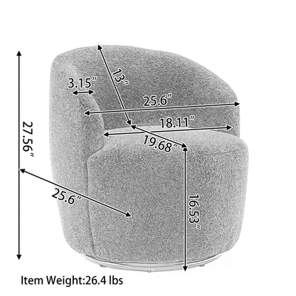 Velvet Fabric Swivel Accent Armchair Barrel Chair With Black Powder Coating Metal Ring - Gray