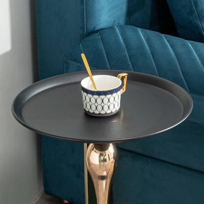 Modern Round Side Table For Small Spaces With Carbon Steel Construction - Black