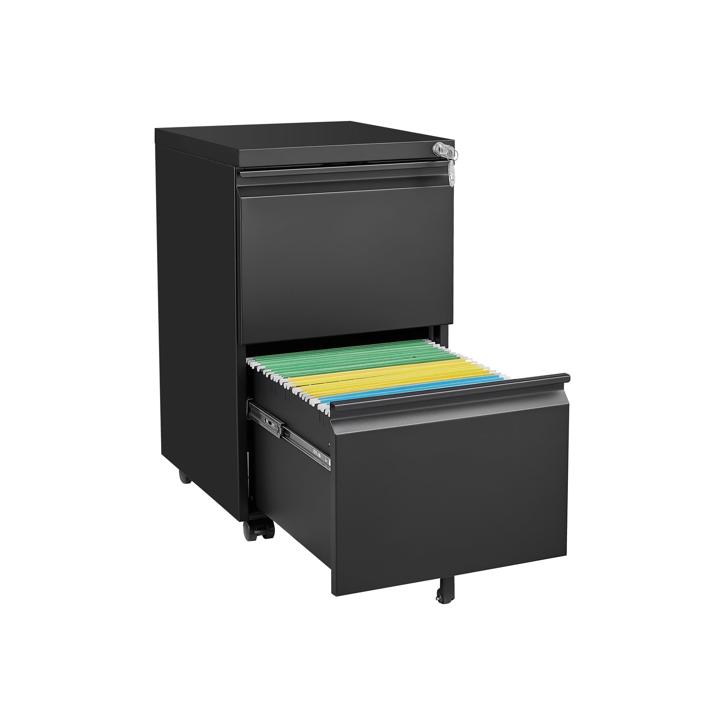 2 Drawer File Cabinet With Lock, Metal Under Desk Rolling Filing Cabinet Fits Letter / Legal / A4 Size For Home Office, Mobile Filing Cabinet - Black