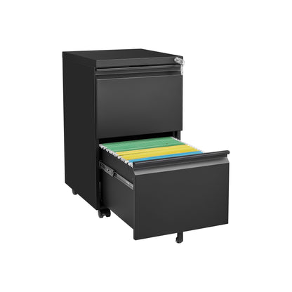 2 Drawer File Cabinet With Lock, Metal Under Desk Rolling Filing Cabinet Fits Letter / Legal / A4 Size For Home Office, Mobile Filing Cabinet - Black
