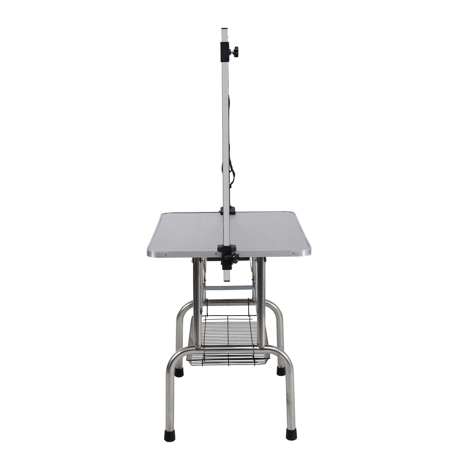 Folding Dog Pet Grooming Table Stainless Steel Frame Rubber Mat On Board With Adjustable Arm And Clamps Pet Dog Cat Grooming Table - Silver Gray