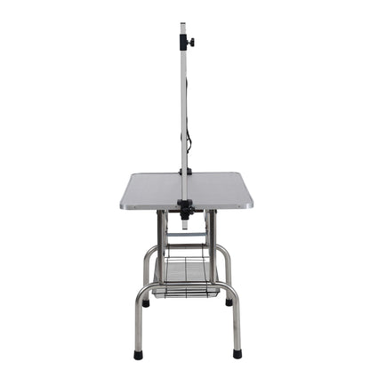 Folding Dog Pet Grooming Table Stainless Steel Frame Rubber Mat On Board With Adjustable Arm And Clamps Pet Dog Cat Grooming Table - Silver Gray