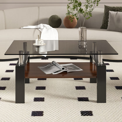 Modern Rectangular Coffee Table With Tempered Glass Top Layer - Gray