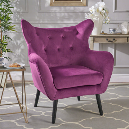 Alyssa - Velvet Arm Chair With Wingback Design - Fuchsia
