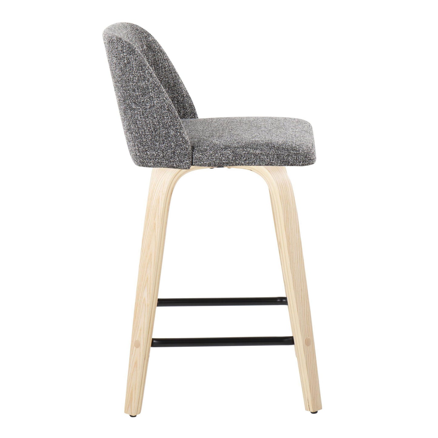 Toriano - Contemporary Fixed Height Counter Stool With Swivel With Square Footrest (Set of 2) - Natural / Gray