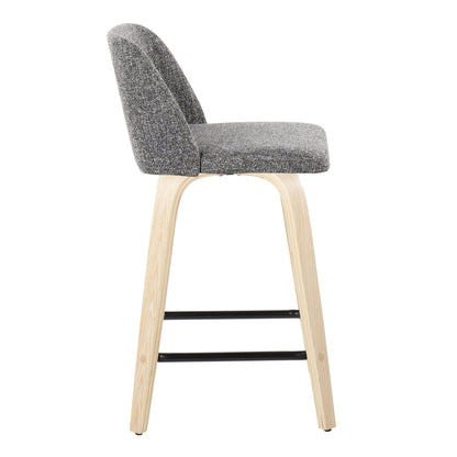Toriano - Contemporary Fixed Height Counter Stool With Swivel With Square Footrest (Set of 2) - Natural / Gray