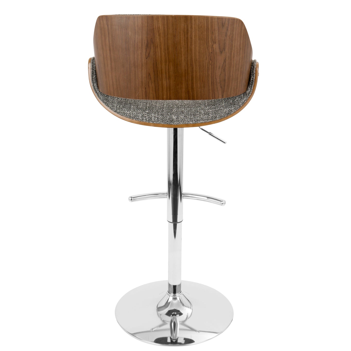 Fabrizzi - Mid-Century Modern Adjustable Barstool With Swivel With Rounded T Footrest (Set of 3) - Chrome / Walnut / Gray