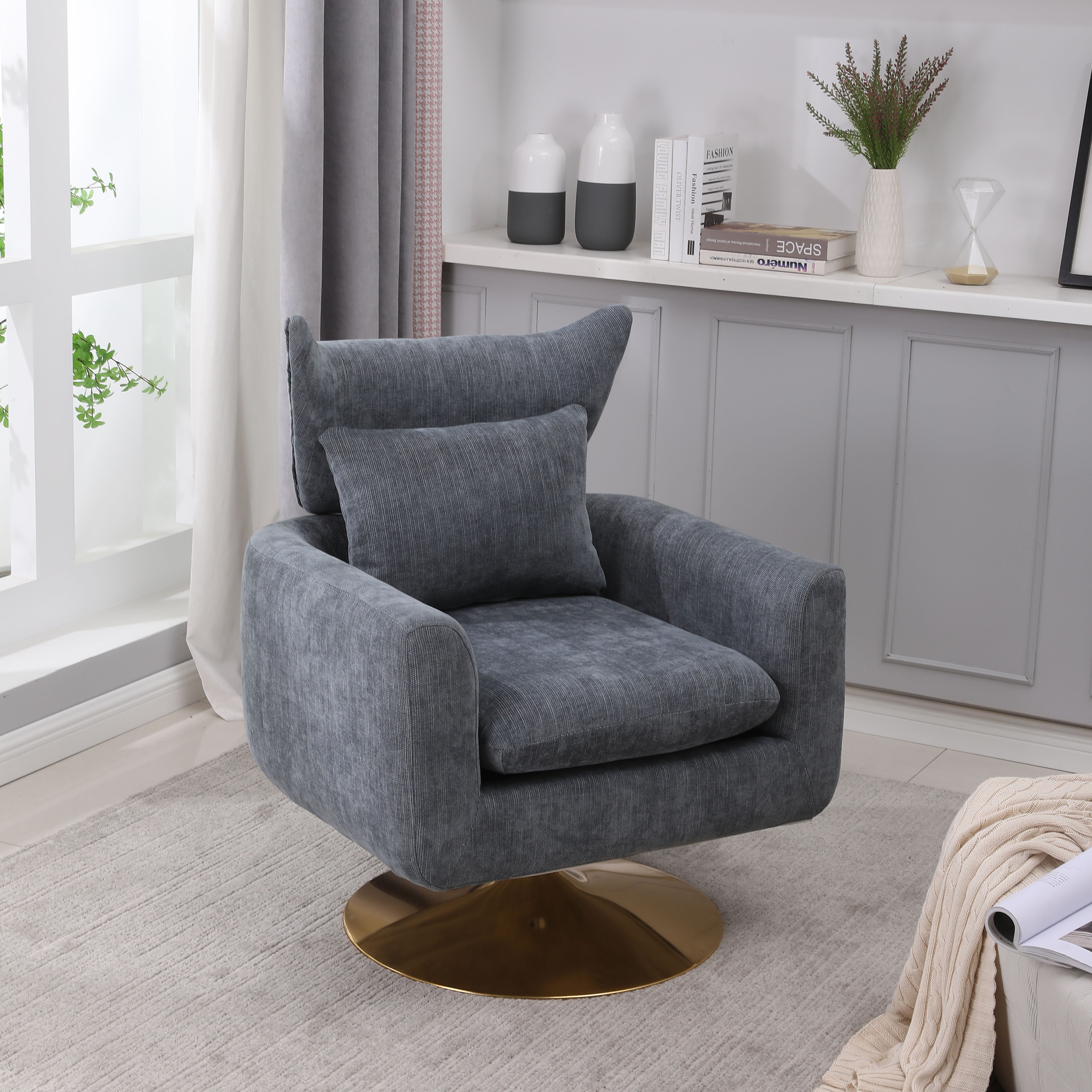 Classic Mid-Century 360-Degree Swivel Accent Chair - Dusty Blue Linen