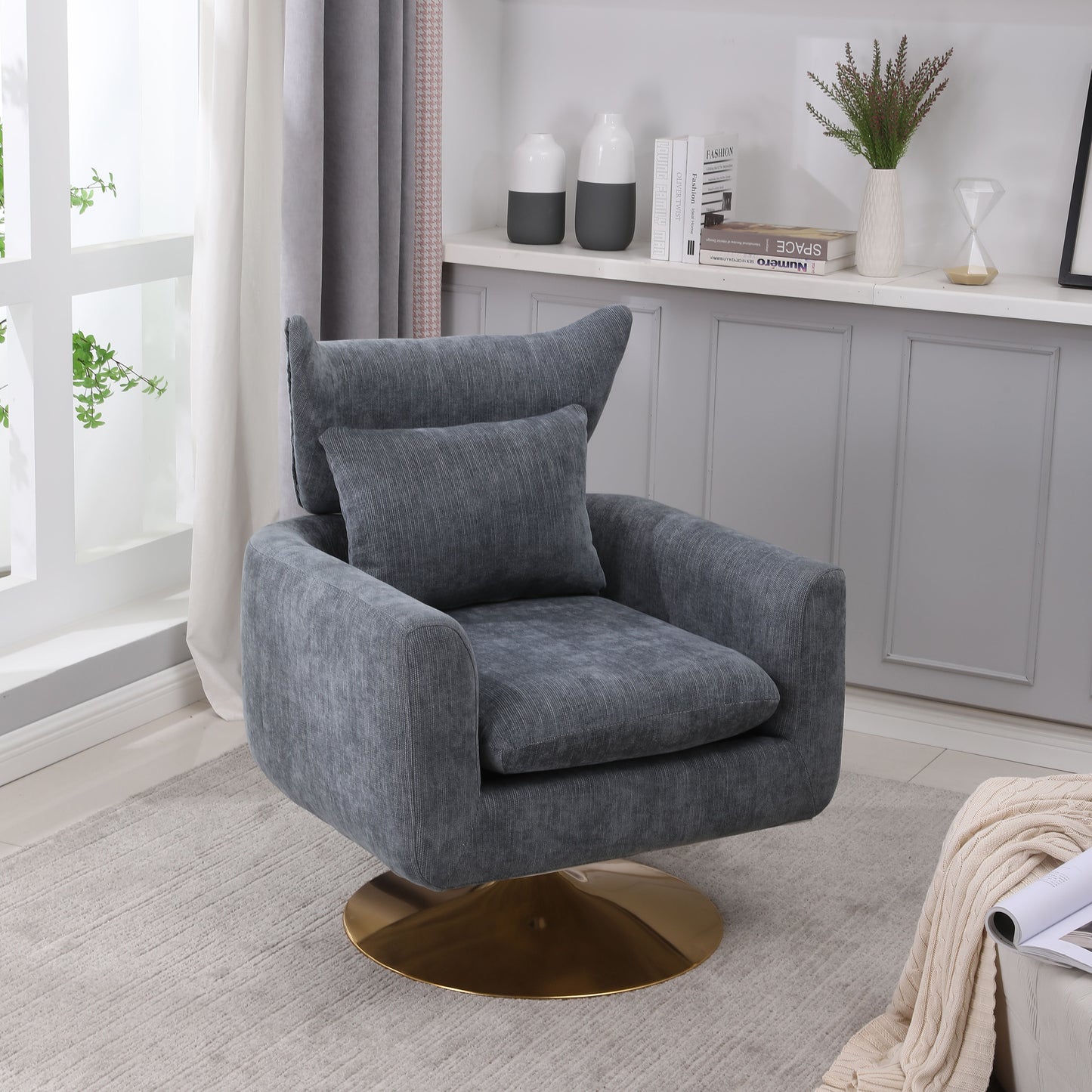 Classic Mid-Century 360-Degree Swivel Accent Chair - Dusty Blue Linen