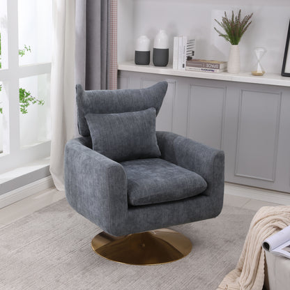 Classic Mid-Century 360-Degree Swivel Accent Chair - Dusty Blue Linen