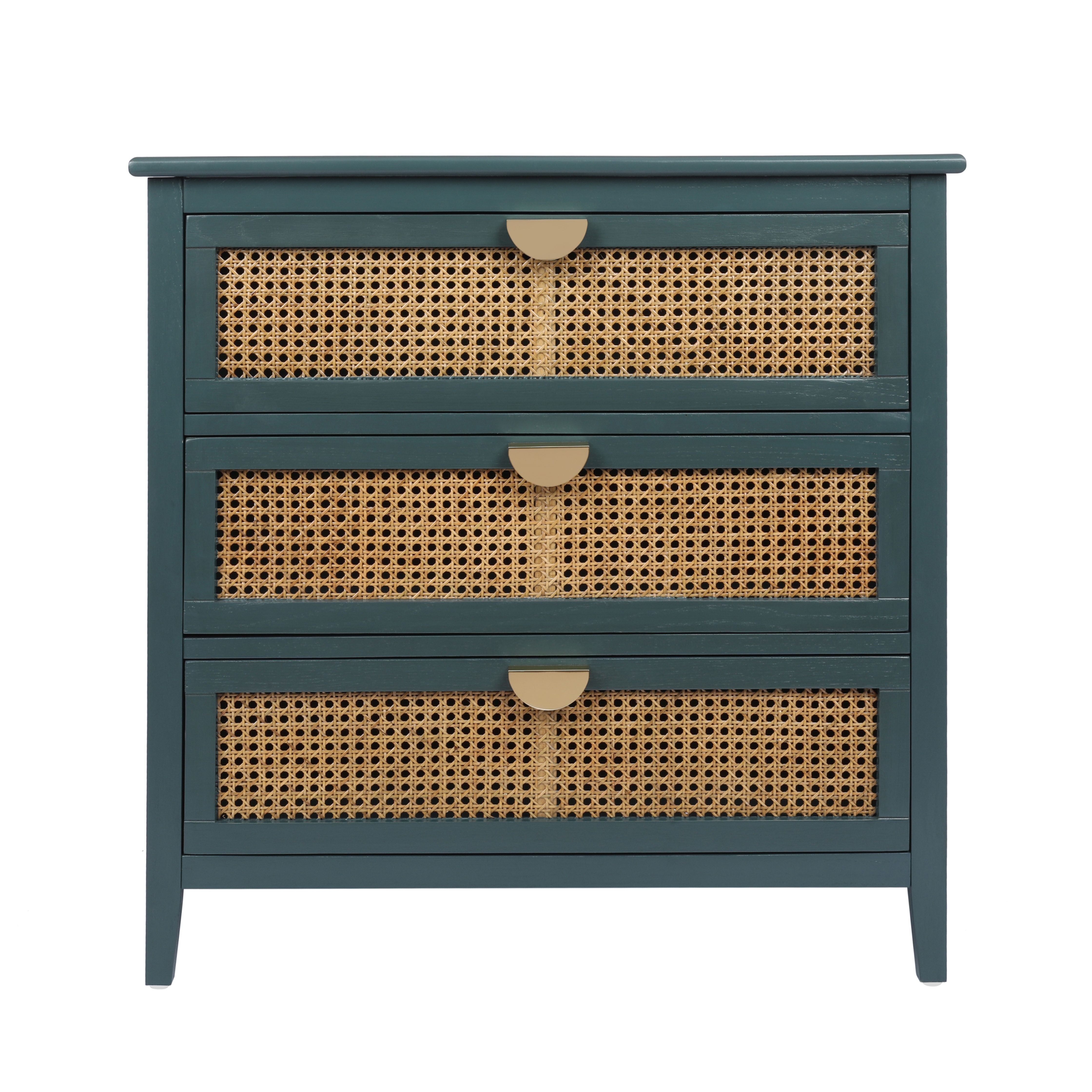 3 Drawer Cabinet - Natural Rattan, Suitable For Bedroom - Green