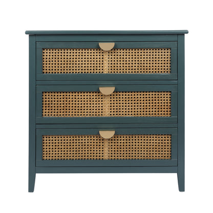3 Drawer Cabinet - Natural Rattan, Suitable For Bedroom - Green