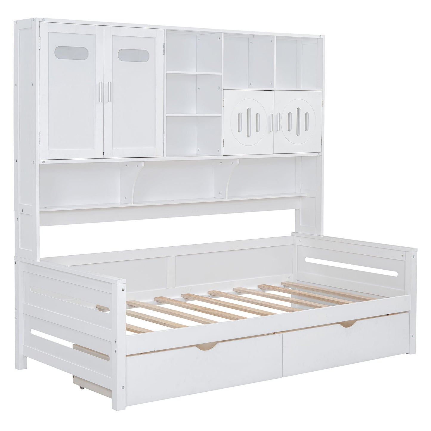 Twin Size Daybed With 2 Drawers And All In One Cabinet And Shelf - White