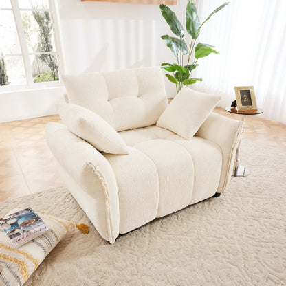 Ergonomic Single Seater Sofa With High Resilience Support Cushions And Throw Pillows, Modern Design - White