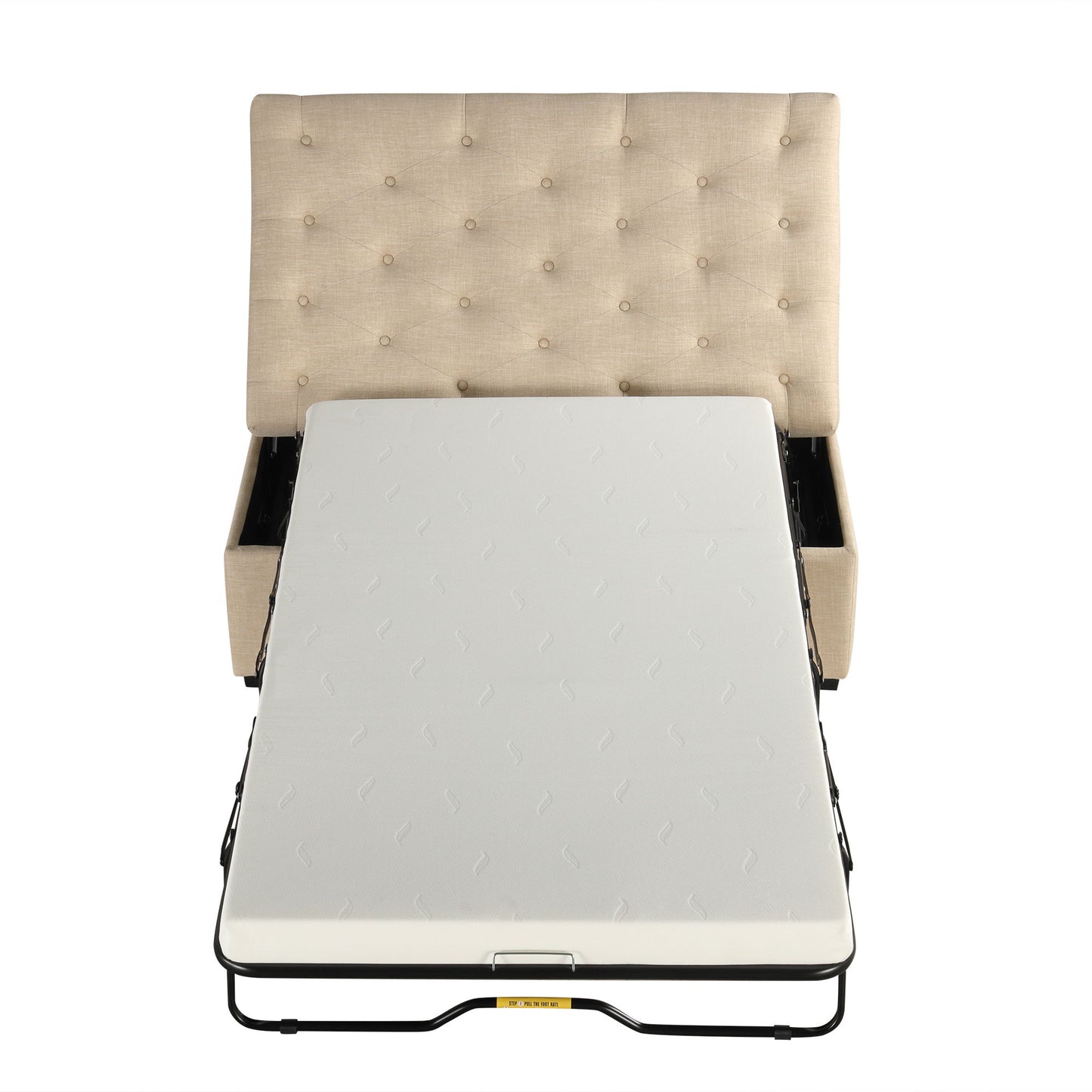 Convertible Folding Sofa Bed Ottoman With Memory Mattress And Tufted Design - Beige