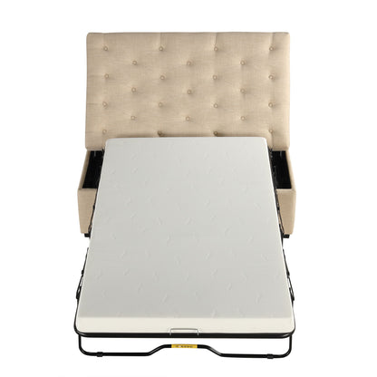 Convertible Folding Sofa Bed Ottoman With Memory Mattress And Tufted Design - Beige
